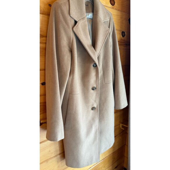 Calvin Klein Womens Camel Wool-Blend Coat Button Front Size 14 Timeless Outerwe - Picture 8 of 11